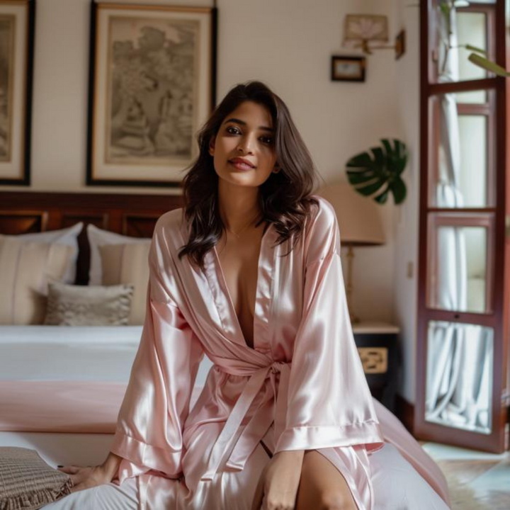 Women Satin Babydoll Belted Kimono Robe