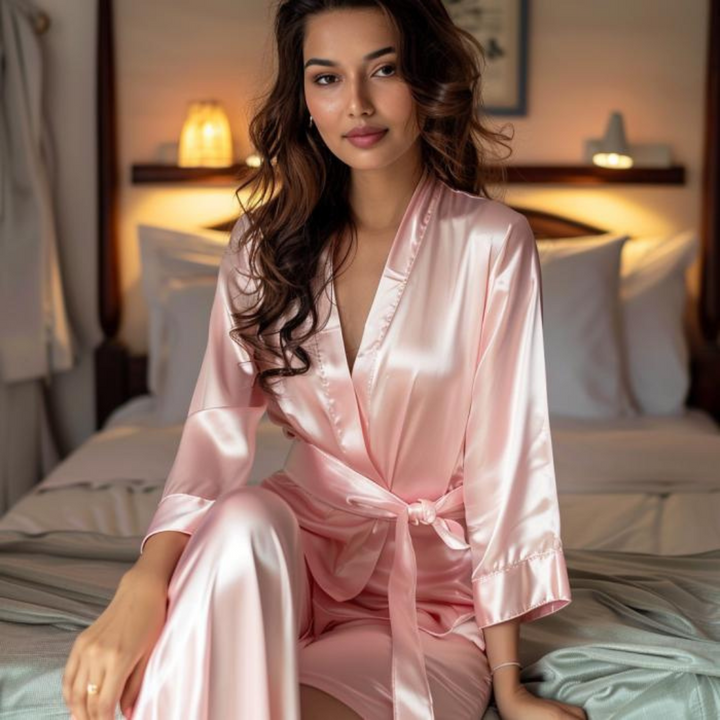 Women Satin Babydoll Belted Kimono Robe