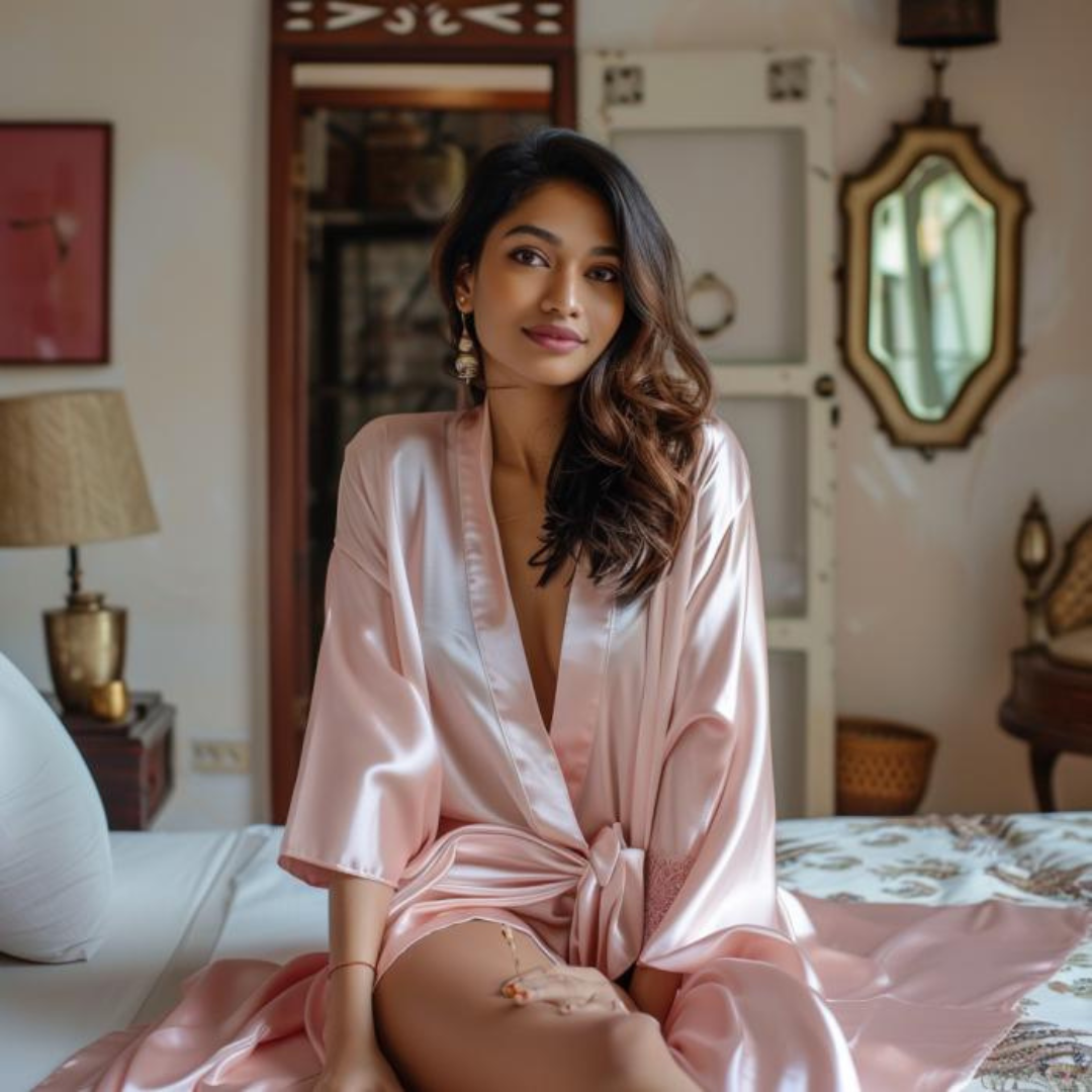 Women Satin Babydoll Belted Kimono Robe