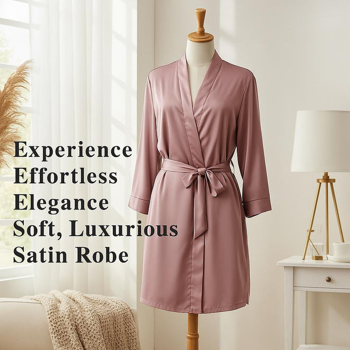 Women Satin Babydoll Belted Kimono Robe