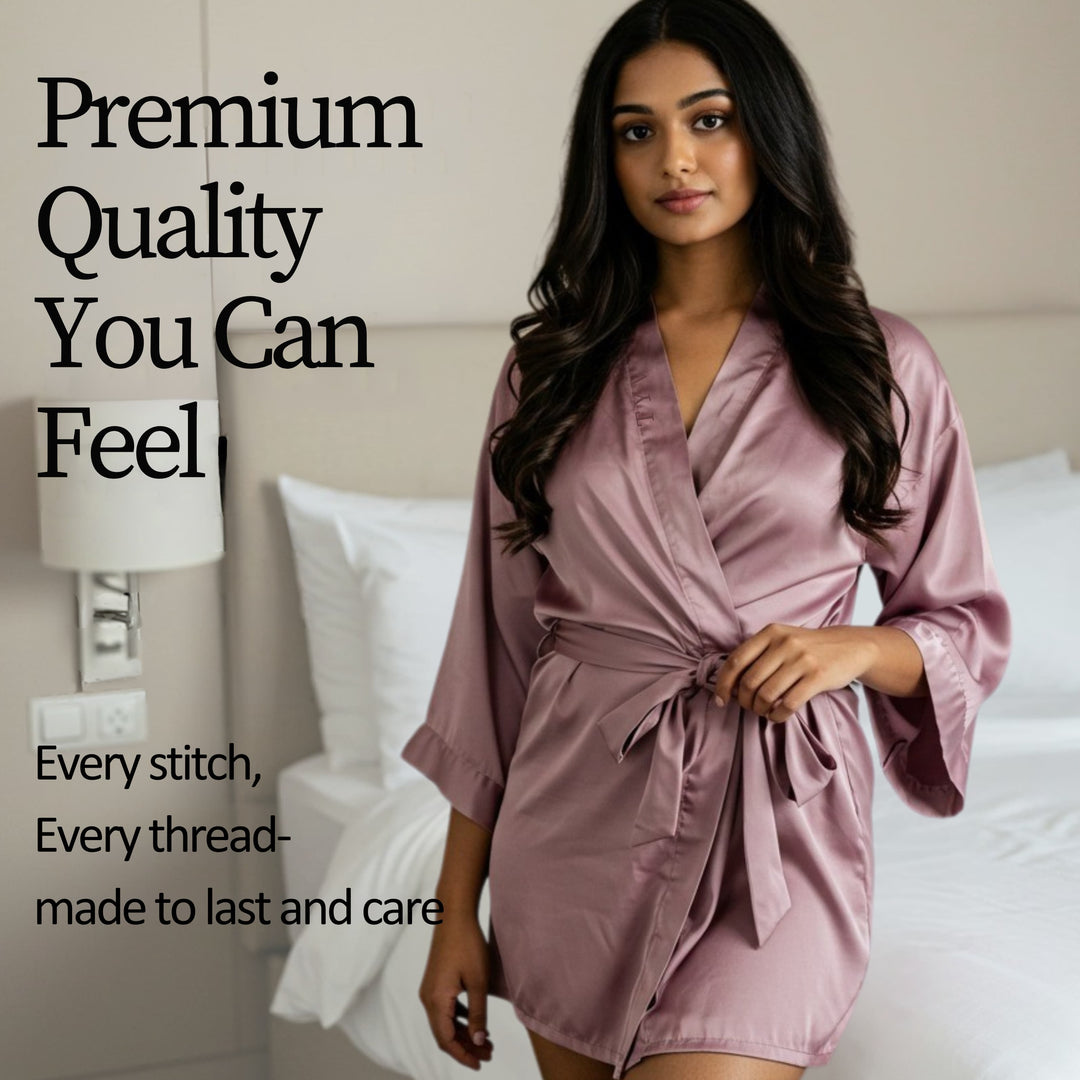 Women Satin Babydoll Belted Kimono Robe