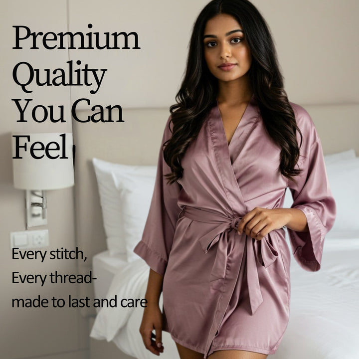 Women Satin Babydoll Belted Kimono Robe