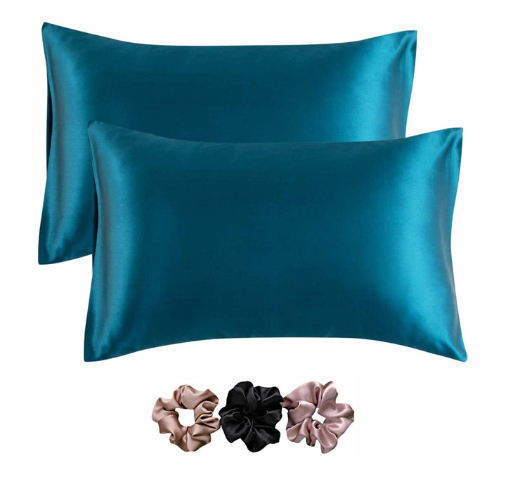 Satin Pillow Covers 2  with 3 Satin Scrunchies
