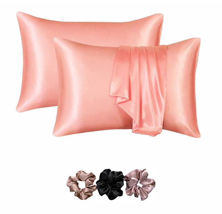 Satin Pillow Covers 2  with 3 Satin Scrunchies
