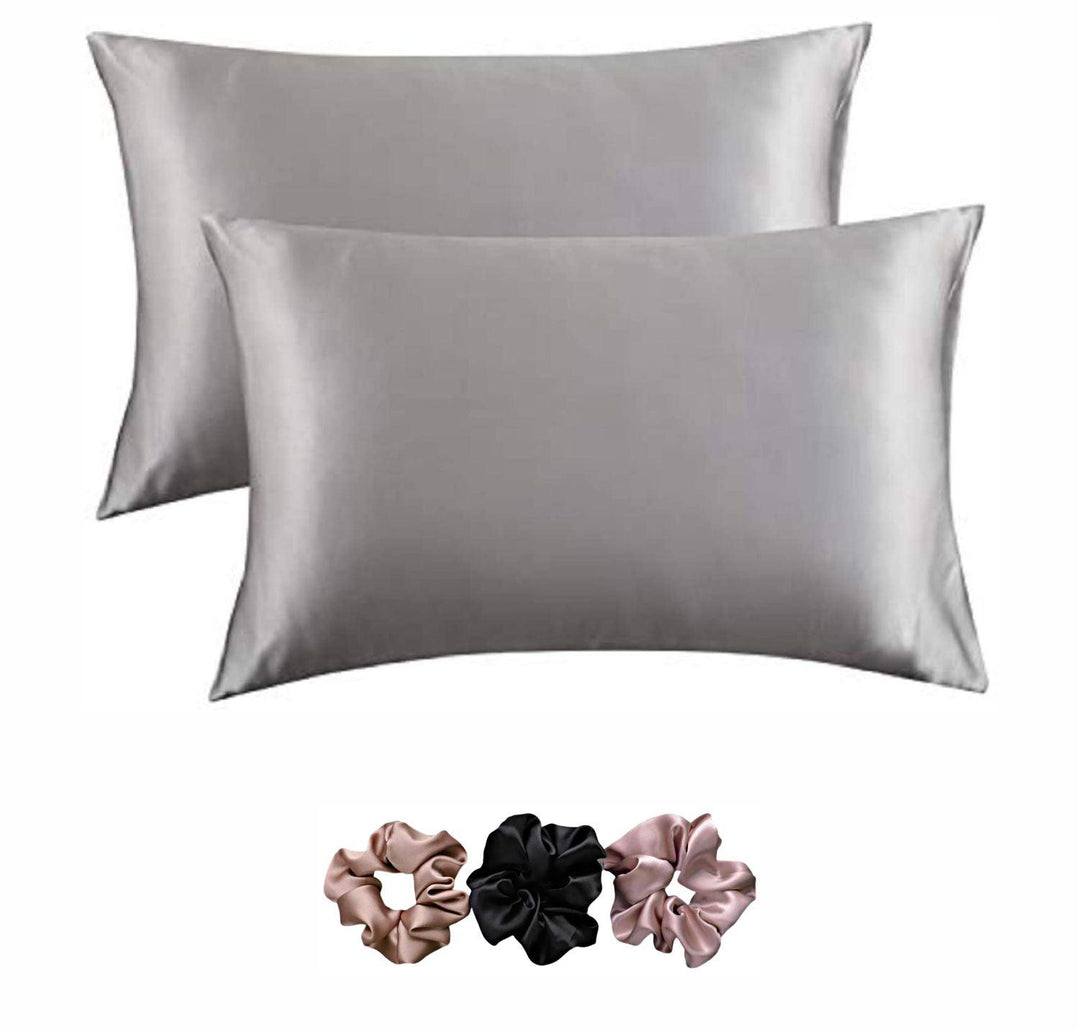 Satin Pillow Covers 2  with 3 Satin Scrunchies