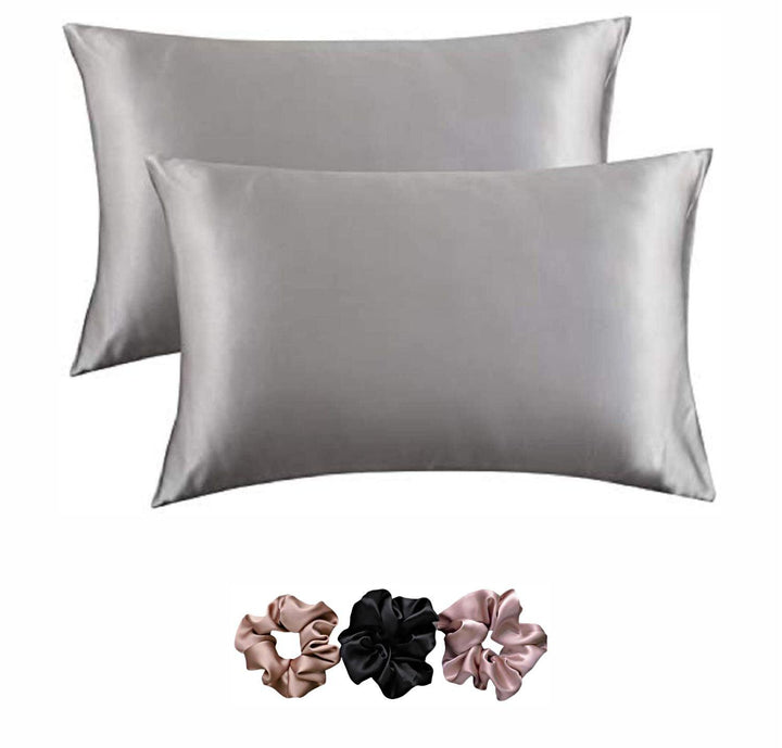 Satin Pillow Covers 2  with 3 Satin Scrunchies