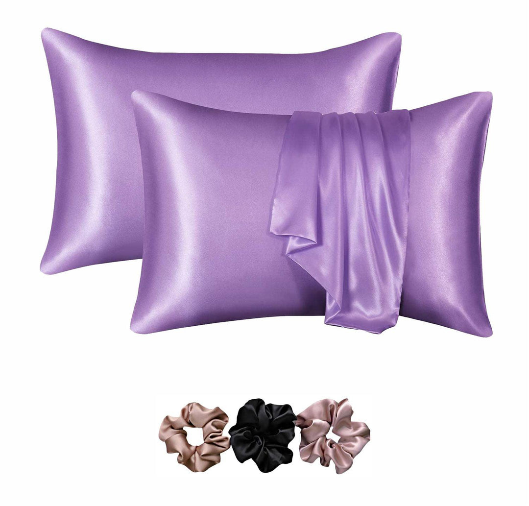 Satin Pillow Covers 2  with 3 Satin Scrunchies