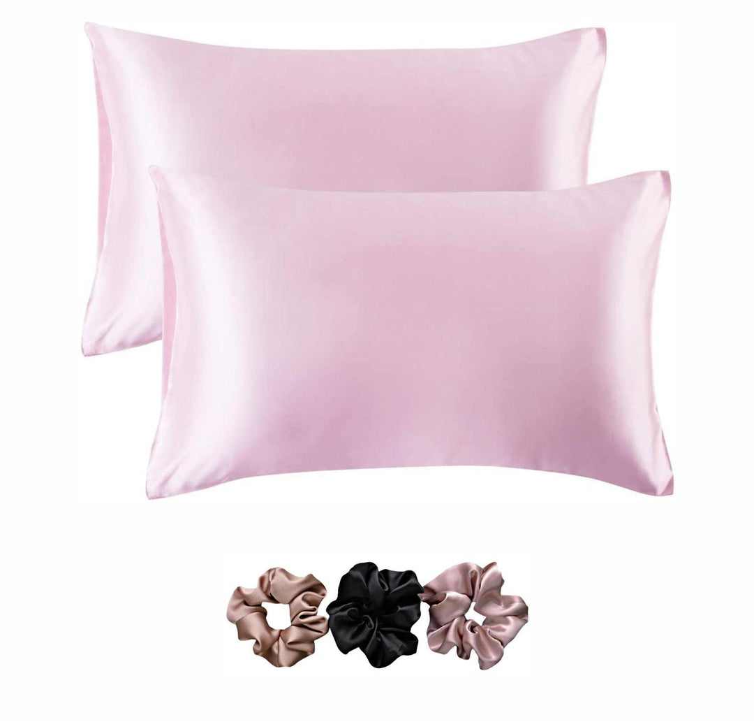Satin Pillow Covers 2  with 3 Satin Scrunchies