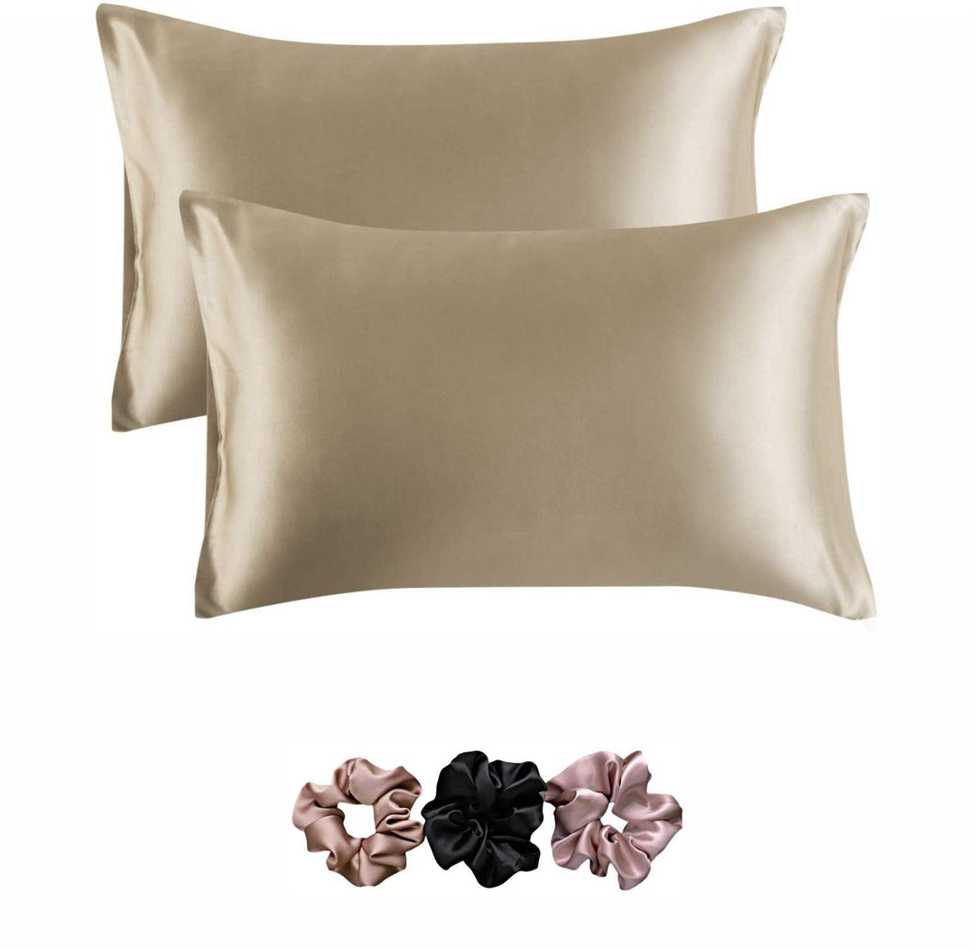 Satin Pillow Covers 2  with 3 Satin Scrunchies