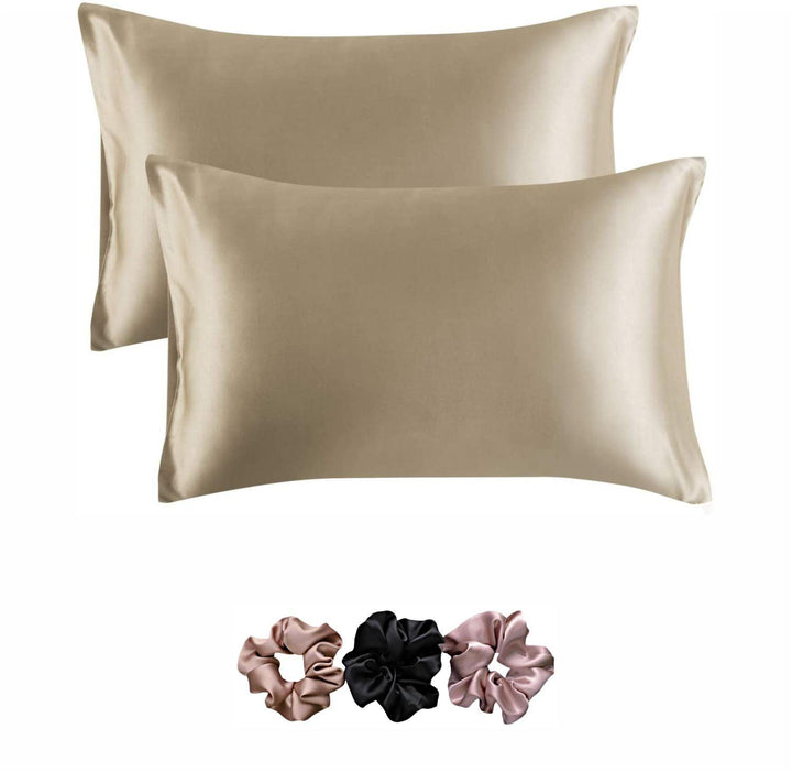 Satin Pillow Covers 2  with 3 Satin Scrunchies