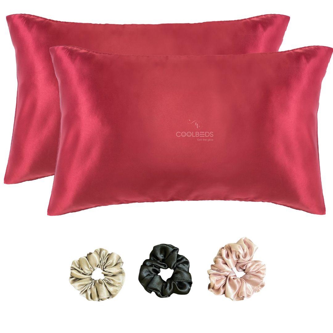 Satin Pillow Covers 2  with 3 Satin Scrunchies