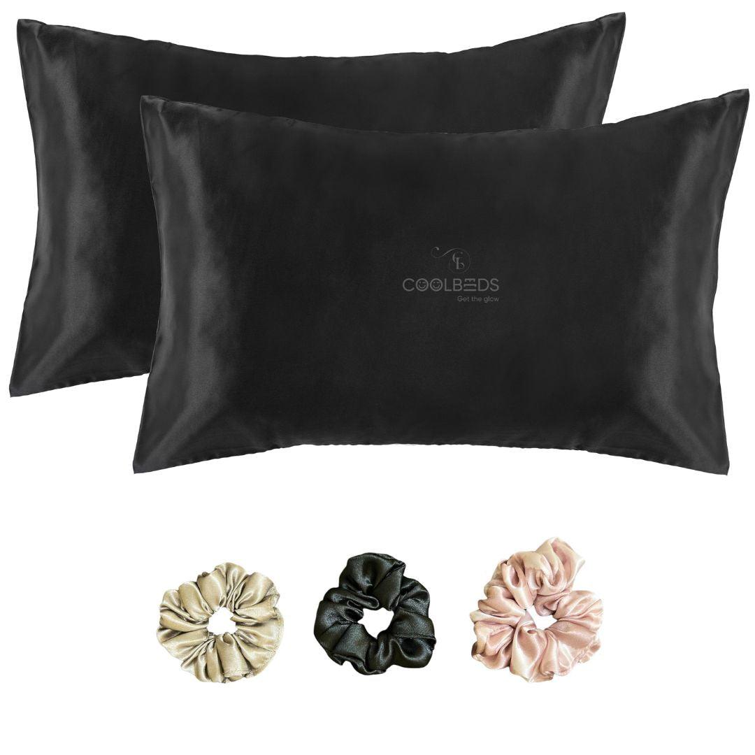 Satin Pillow Covers 2  with 3 Satin Scrunchies