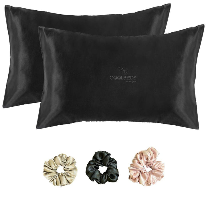 Satin Pillow Covers 2  with 3 Satin Scrunchies
