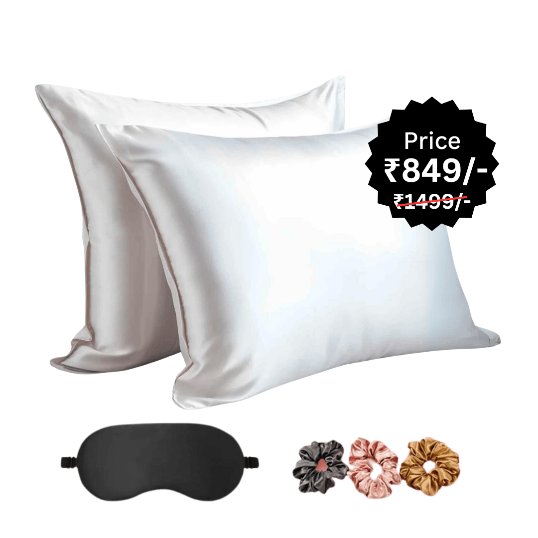 2 Satin Pillow Covers + 1 Satin Eye mask + 3 Satin Scrunchies (Satin Bundle)