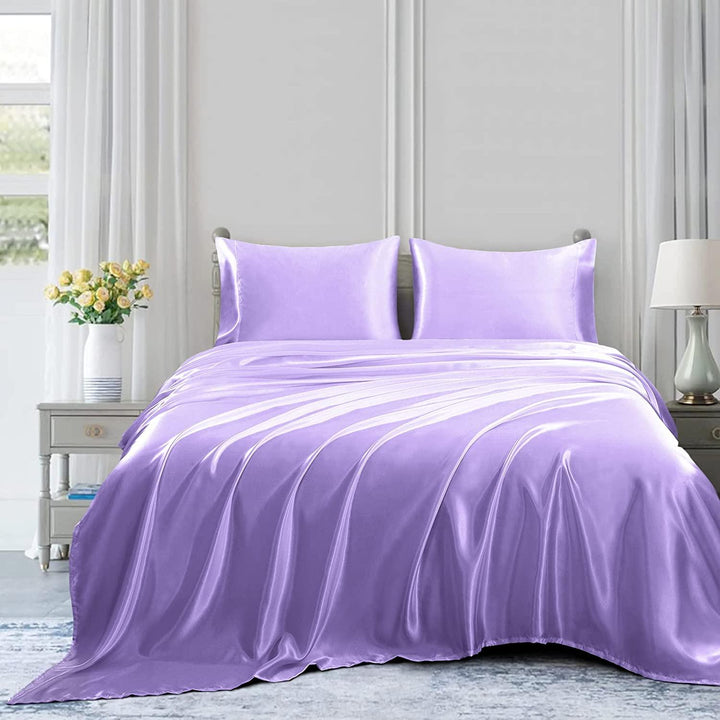 Satin Elastic Fitted Sheet & 2 Pillow Covers