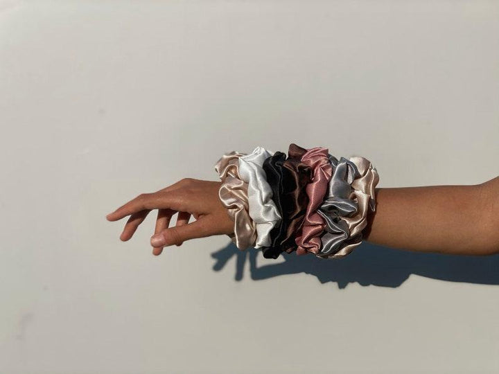 Mulberry Silk Scrunchies 3 pack. ( Colors - Teal, Rose taupe, Silver grey)