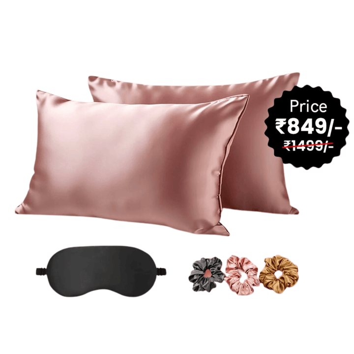 2 Satin Pillow Covers + 1 Satin Eye mask + 3 Satin Scrunchies (Satin Bundle)