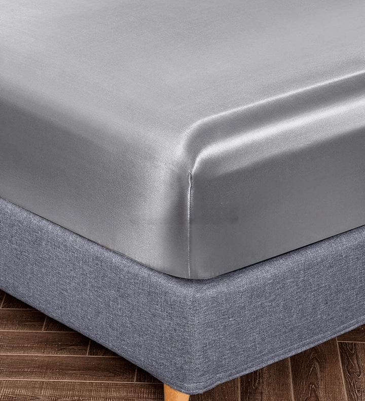 Silver Grey Satin Elastic Fitted Sheet with 2 Pillow Covers