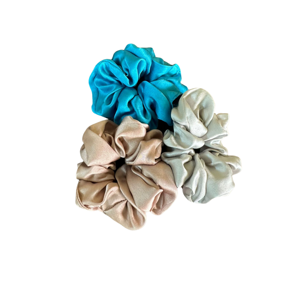 Mulberry Silk Scrunchies 3 pack. ( Colors - Teal, Rose taupe, Silver grey)