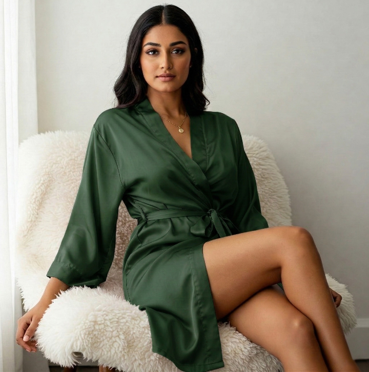 Silky Babydoll Belted Kimono Robe