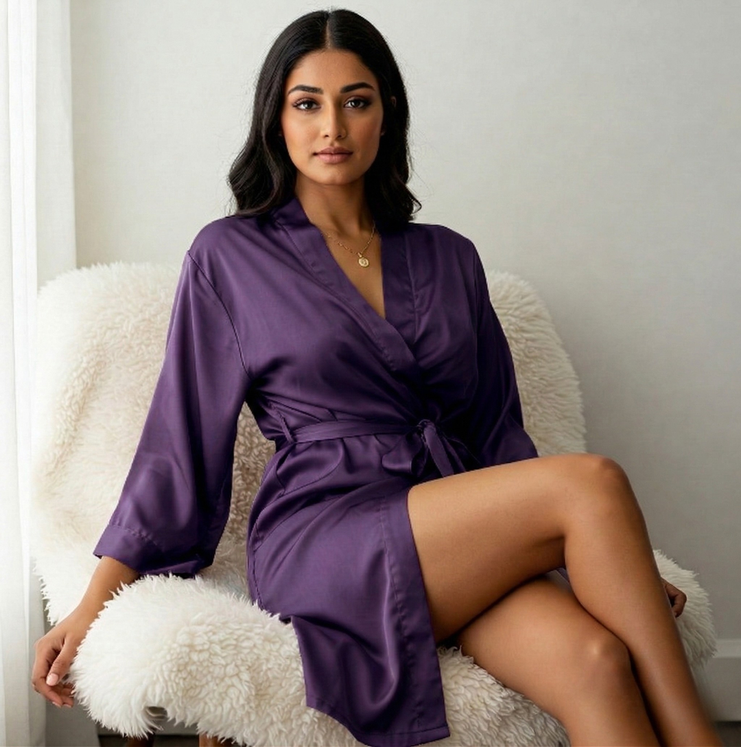 Silky Babydoll Belted Kimono Robe