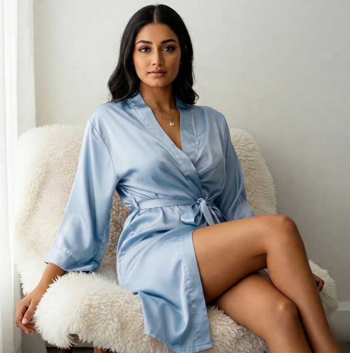 Silky Babydoll Belted Kimono Robe