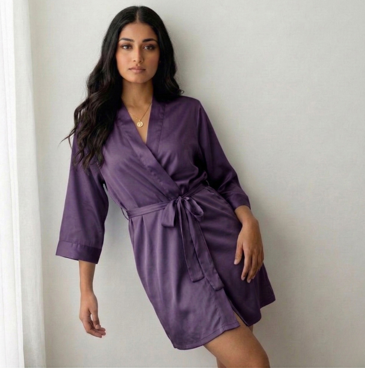 Silky Babydoll Belted Kimono Robe