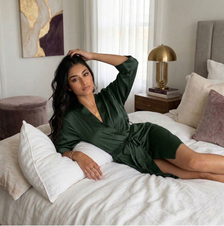 Silky Babydoll Belted Kimono Robe