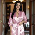 Silky Babydoll Belted Kimono Robe