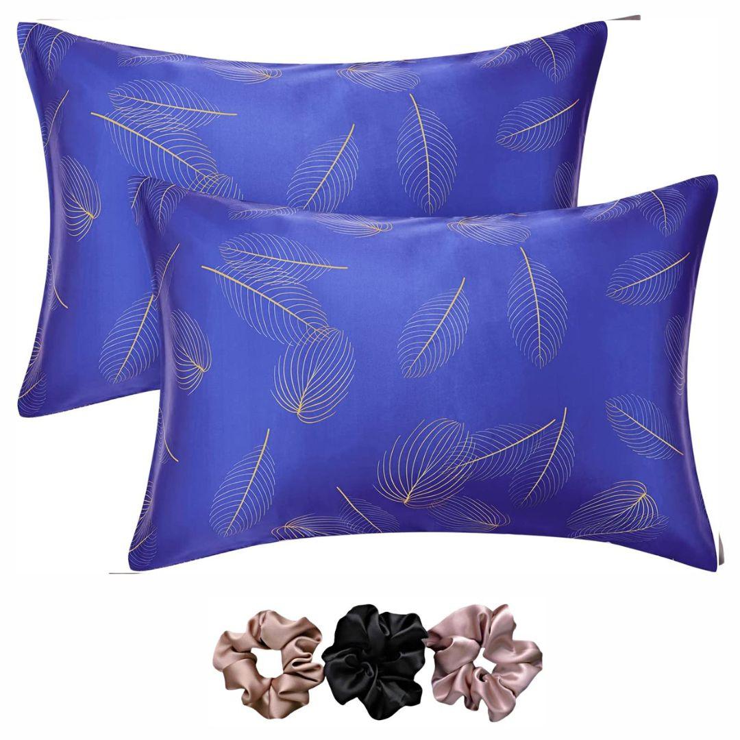 Printed 2 Satin Pillow Covers  with 3 Satin Scrunchies Combo
