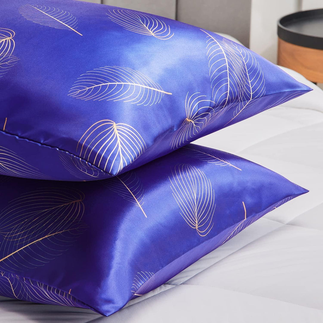 Printed 2 Satin Pillow Covers  with 3 Satin Scrunchies Combo
